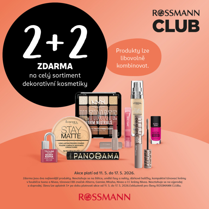 2+2 zdarma na dekorativní kosmetiku v rámci ROSSMANN CLUBU