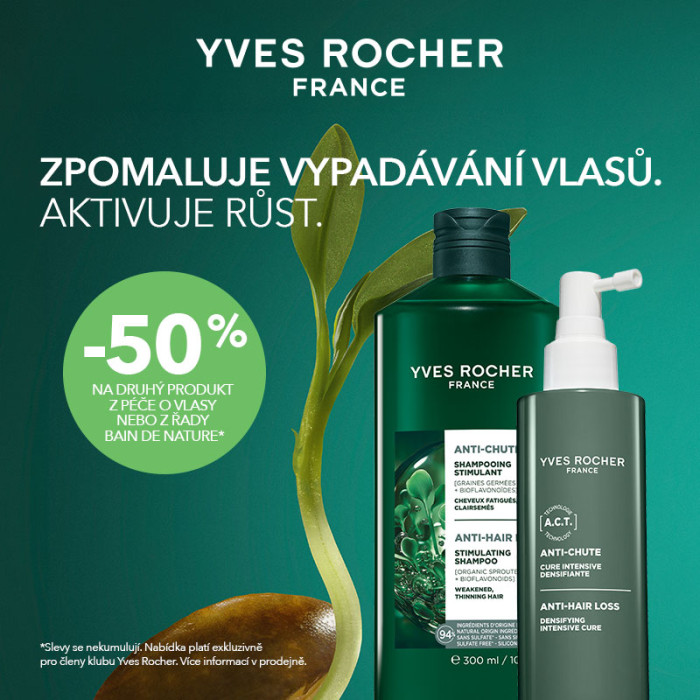 Sleva 50 % na druhý produkt z péče o vlasy od rostlinné kosmetiky Yves Rocher
